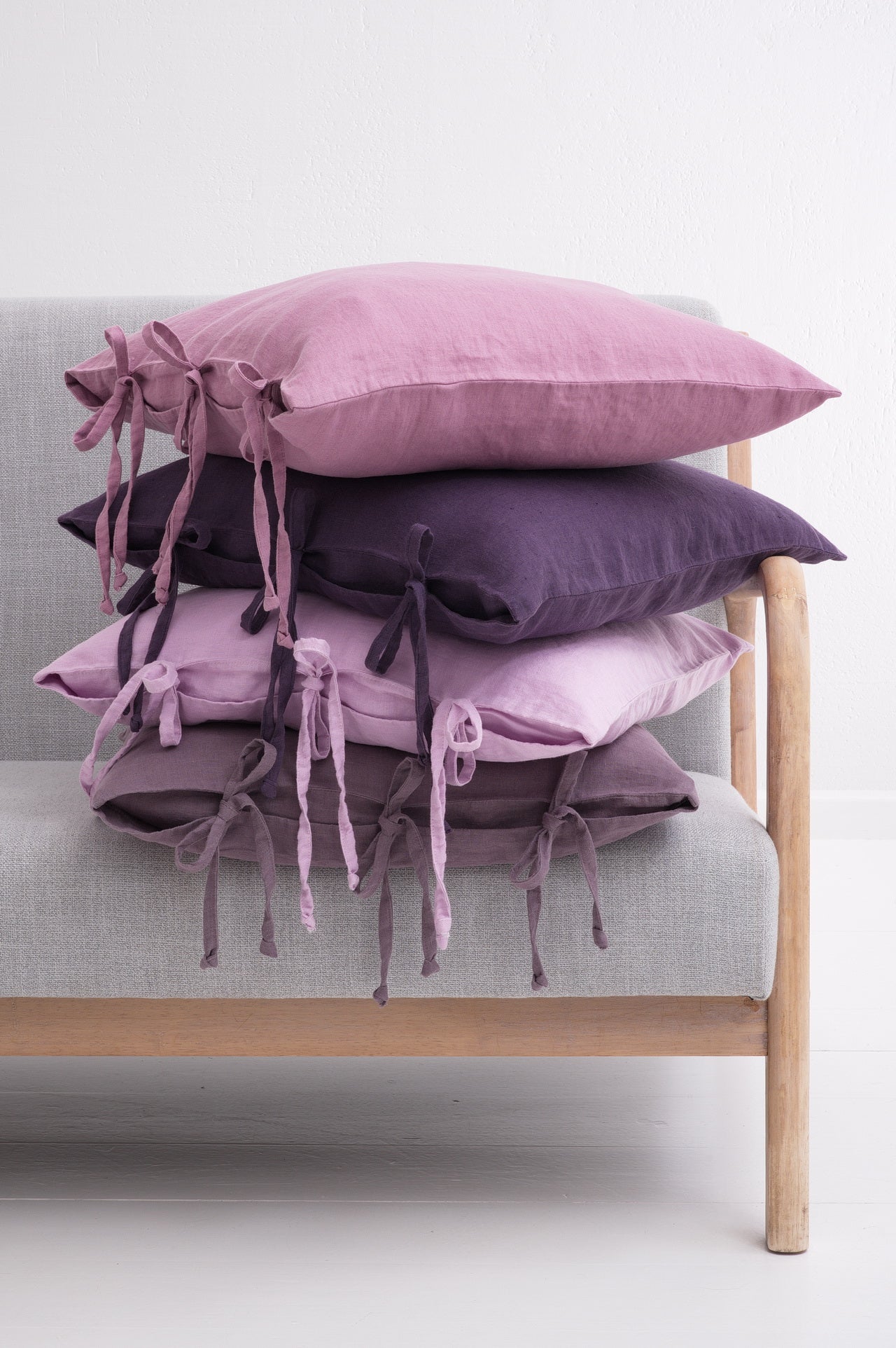 Plain linen decorative cushion covers with ties