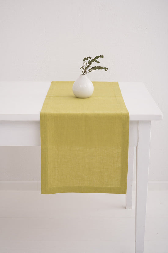 Linen Table Runner with mittered corner. 