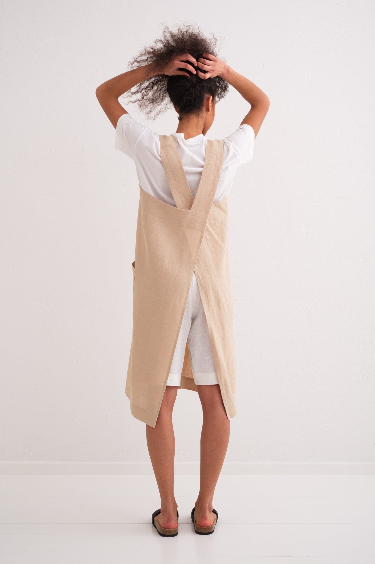 linen beige japanese apron back